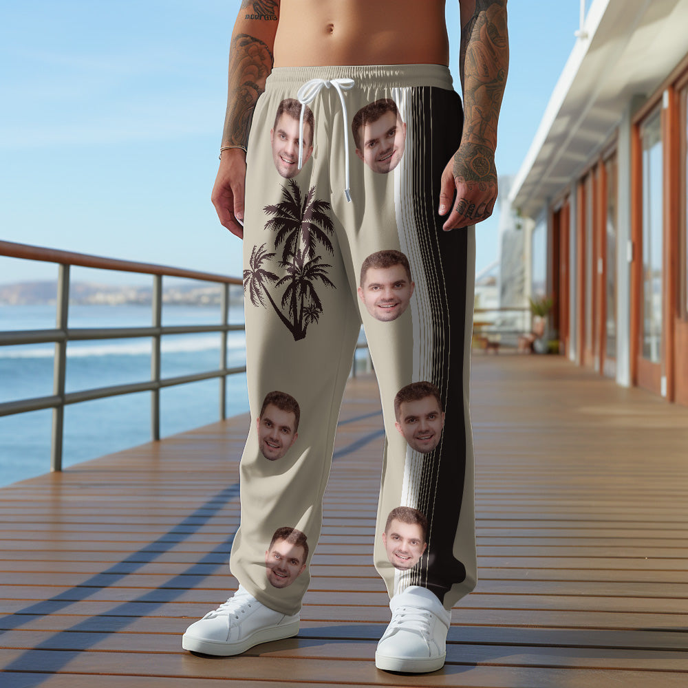 Custom Men's Face Sweatpants Gradient Striped Personalized Casual Pants for Him - MyHawaiianShirts