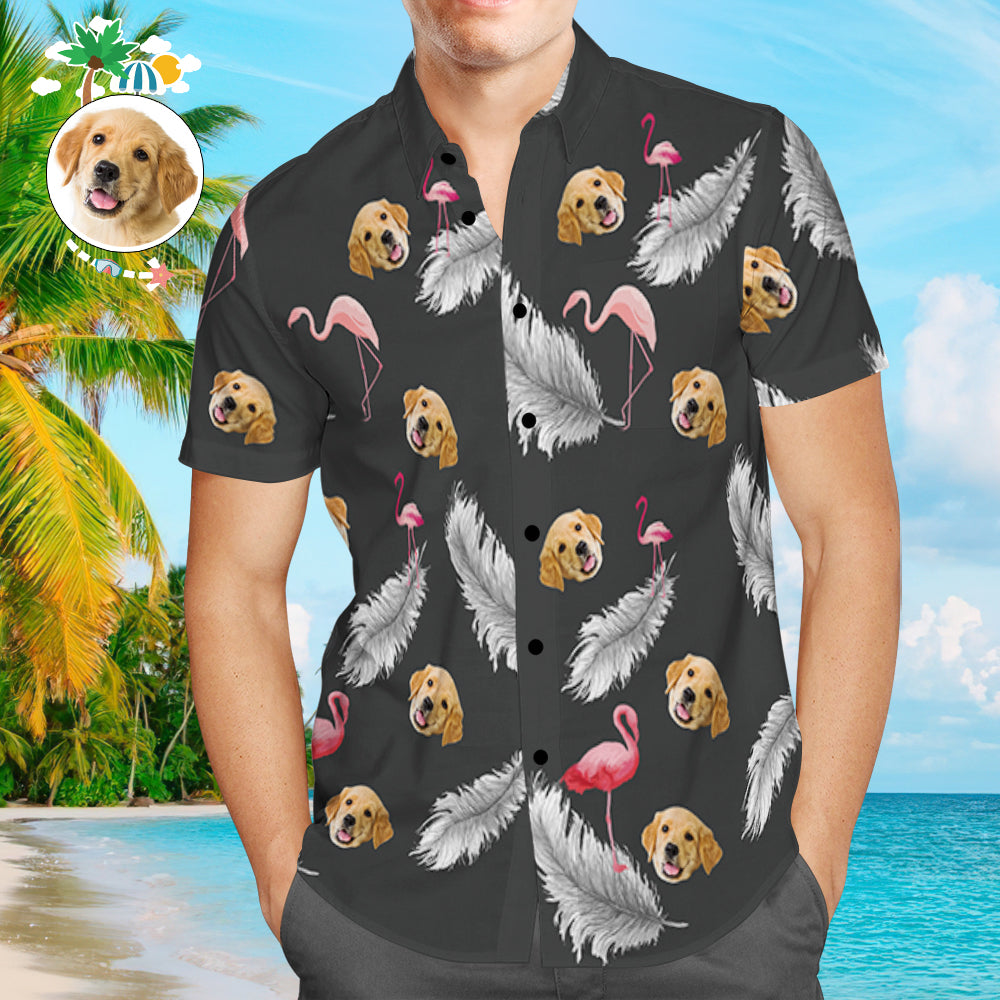 Custom Dog Face Trendy Aloha Hawaiian Shirt Colorful Flamingo