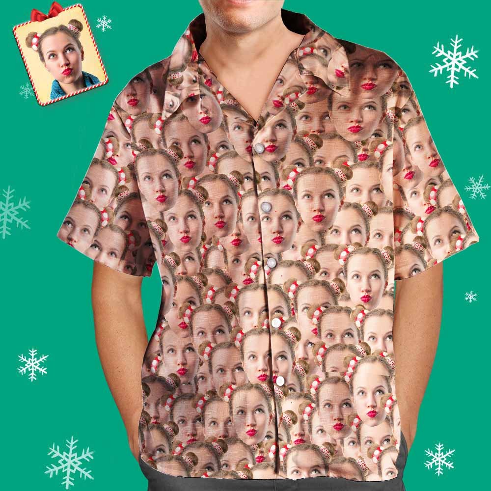 Christmas Gift Custom Hawaiian Shirts Muti-face Design Aloha Beach Shirt For Men