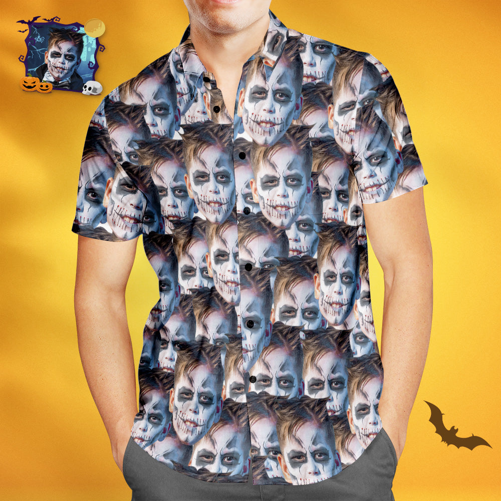 Halloween Gift Custom Hawaiian Shirts Muti-face Design Aloha Beach Shirt For Men