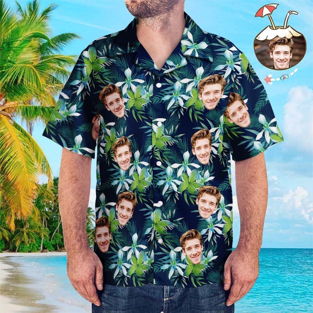 Benutzerdefinierte Hawaii-Hemden Blätter & Blütenblatt Aloha Strandhemd für Männer