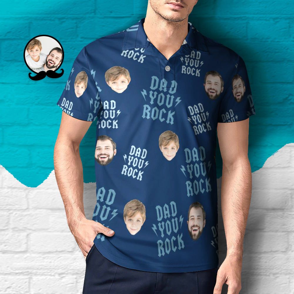 Custom Face Polo Shirt Personalized Photo Polo Shirt Dad You Rock Gift for Dad-MyHawaiianShirts