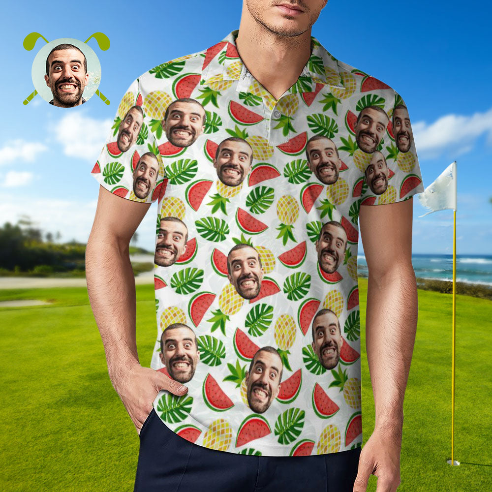 Men's Custom Face Polo Shirt Pineapples and Watermelon Personalized Hawaiian Golf Shirts-MyHawaiianShirts