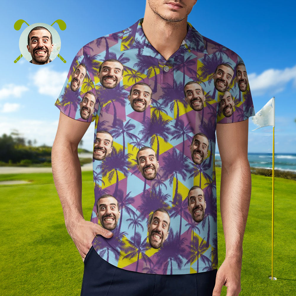 Men's Custom Face Polo Shirt Colorful Coconut Trees Personalized Hawaiian Golf Shirts-MyHawaiianShirts
