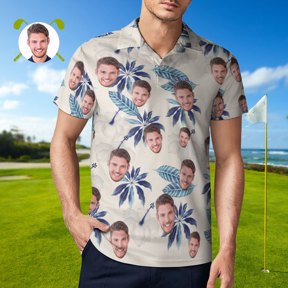 Custom Face Polo Shirt For Men Flowers and Leaves Personalized Hawaiian Golf Shirts-MyHawaiianShirts
