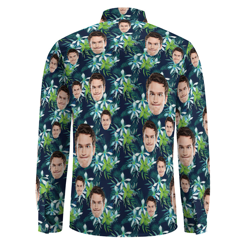 Custom Face All Over Print Long Sleeve Shirt Leaves and Petal Design