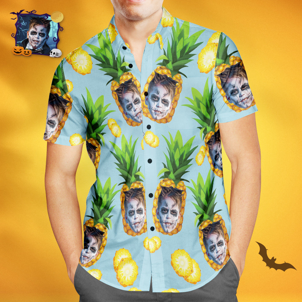 Halloween Gift Custom Hawaiian Shirts Blue Funny Pineapple Personalized Aloha Beach Shirt For Men