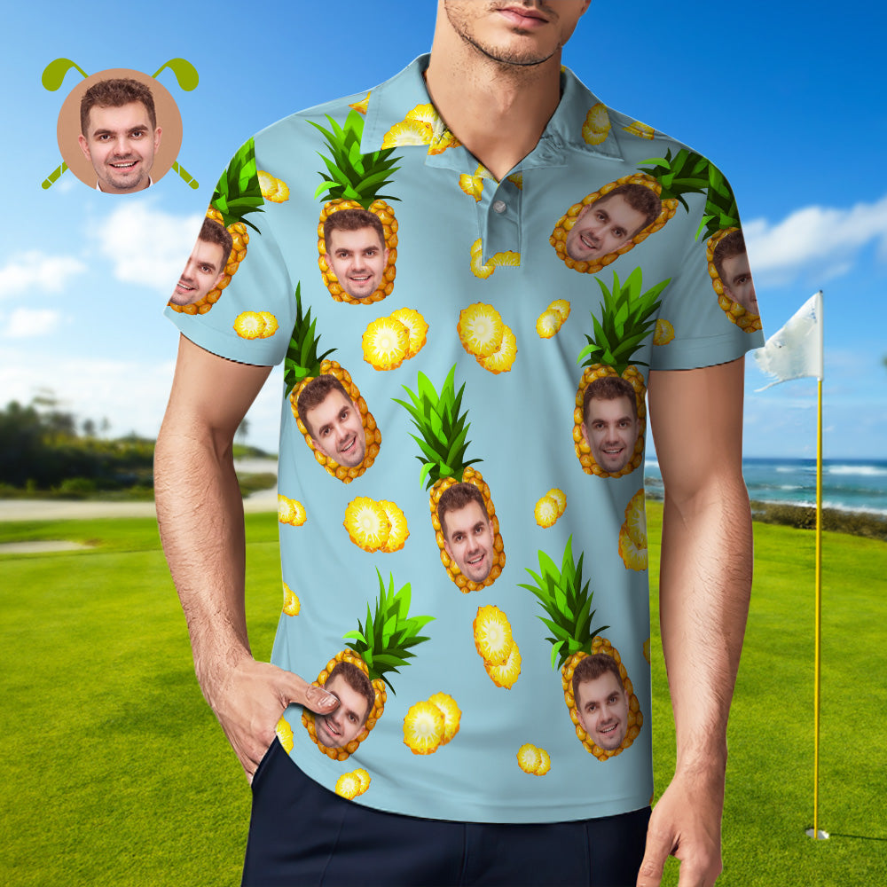 Men's Custom Face POLO Shirt Personalized Golf Shirts For Him Big Pineapple - MyHawaiianShirts
