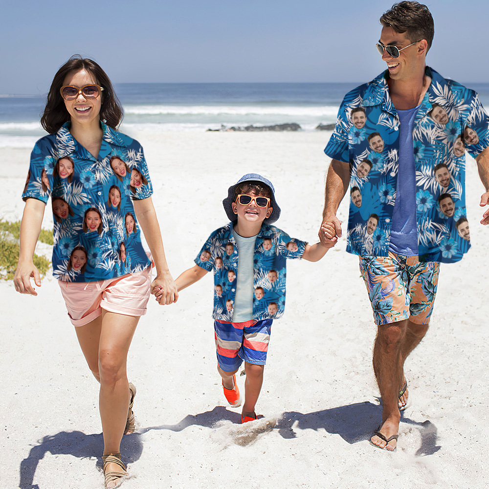 Custom Photo Hawaiian Shirt Parent-child Wears Personalised Face Hawaiian Shirt Gift for Family