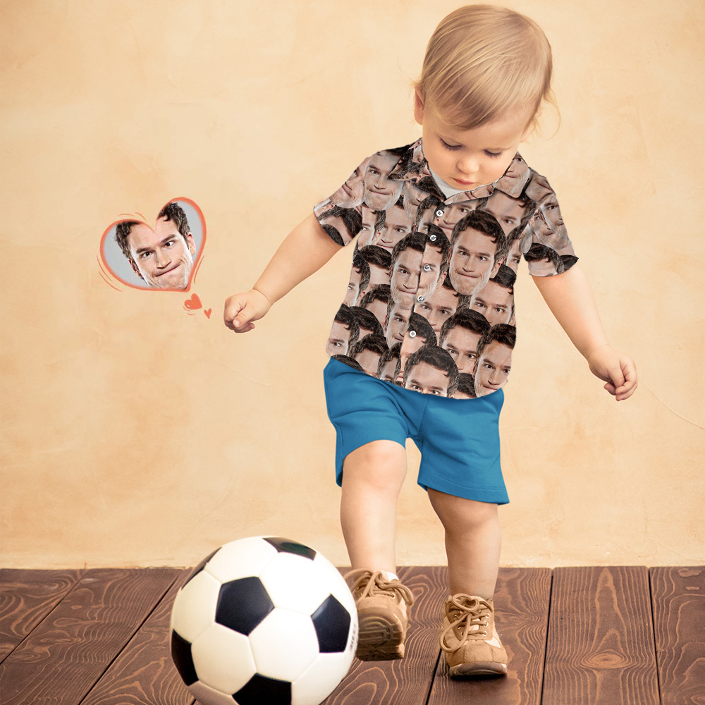 Custom Photo Hawaiian Shirt Parent-child Wears Personalised Face Hawaiian Shirt Gift Face Mash