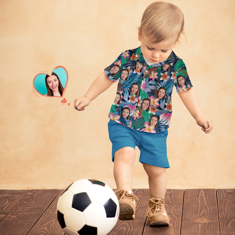 Custom Photo Hawaiian Shirt Parent-child Wears Personalised Face Hawaiian Shirt Gift Colorful Flowers