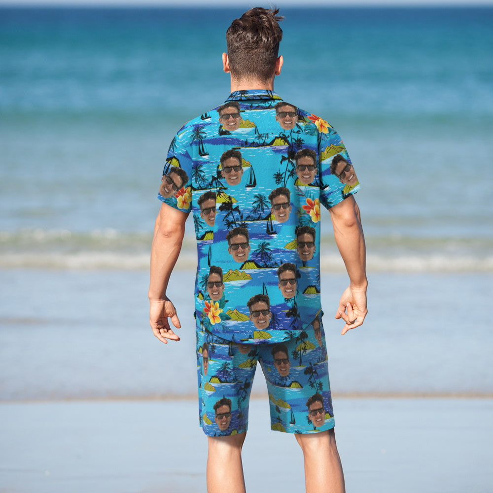 Vice City Custom Face Hawaiian Shirt And Beach Shorts Set Personalized Men's Photo Gang Style Set Vacation Party Gift