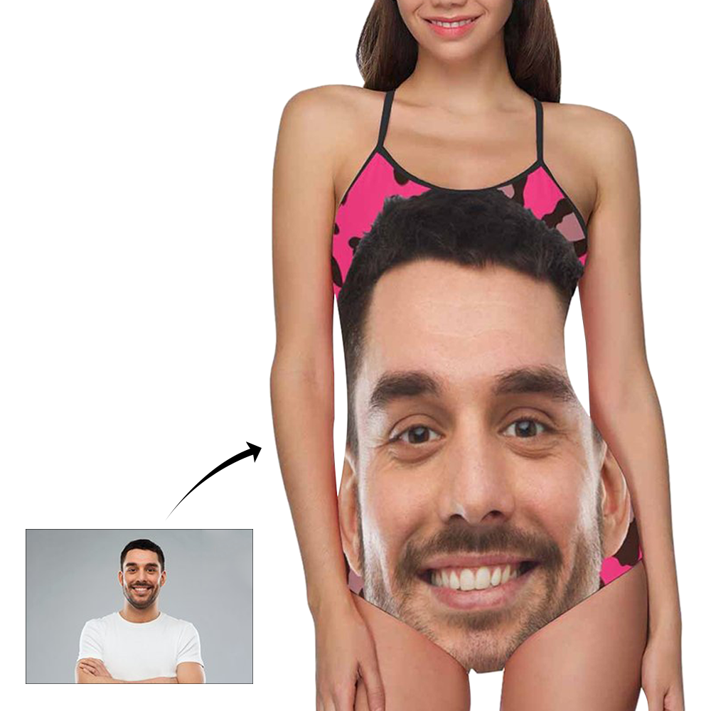 Custom Face Swimwear Women's Photo Slip One Piece Swimsuit - Pink Background-MyHawaiianShirts