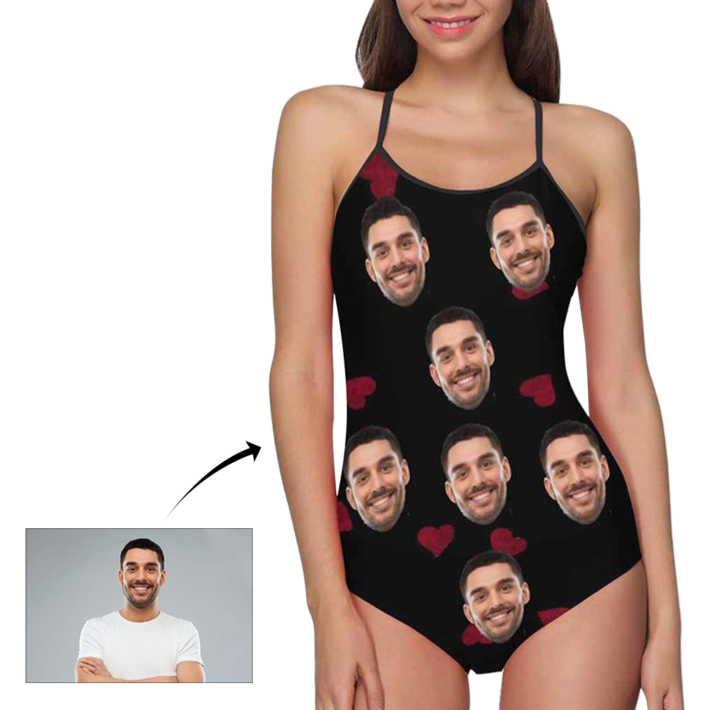 Custom Face Swimwear Women's Photo Slip One Piece Swimsuit - Heart-MyHawaiianShirts