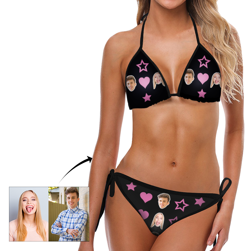 Custom Face Bikini Women's Sexy Photo Segmented Swimsuit - Heart and Star-MyHawaiianShirts