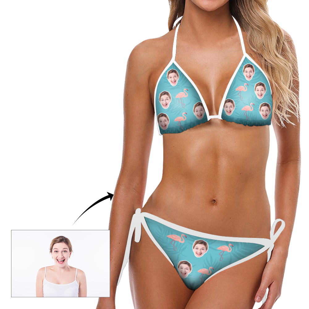 Custom Face Bikini Women's Sexy Photo Segmented Swimsuit - Flamingo-MyHawaiianShirts