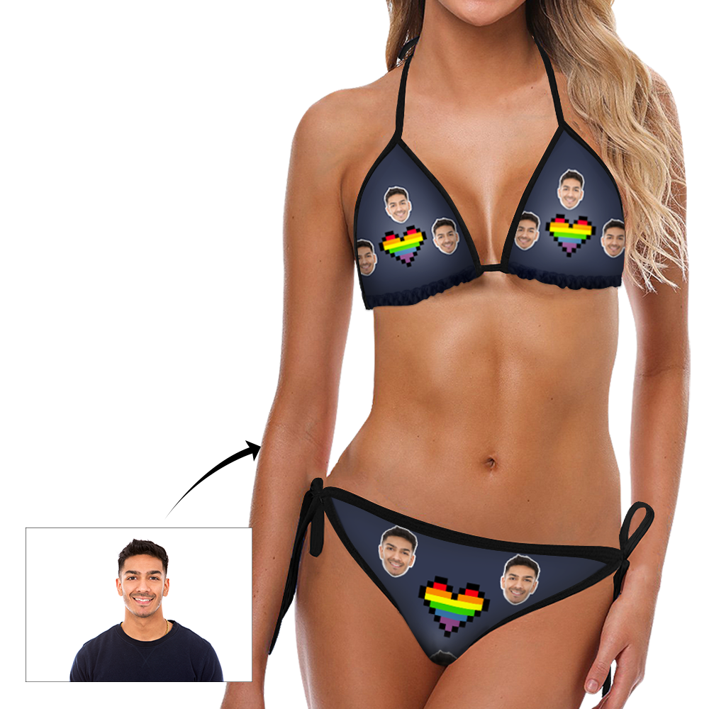 Custom Face Bikini Women's Sexy Photo Segmented Swimsuit - Rainbow Heart-MyHawaiianShirts
