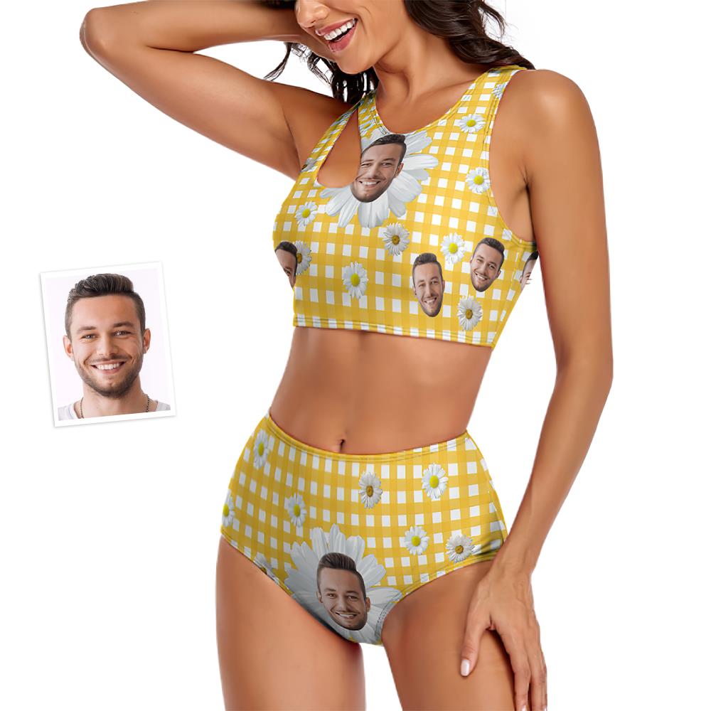 Custom Face Women's Little Daisy Series Plaid Two-piece Swimsuit-MyHawaiianShirts