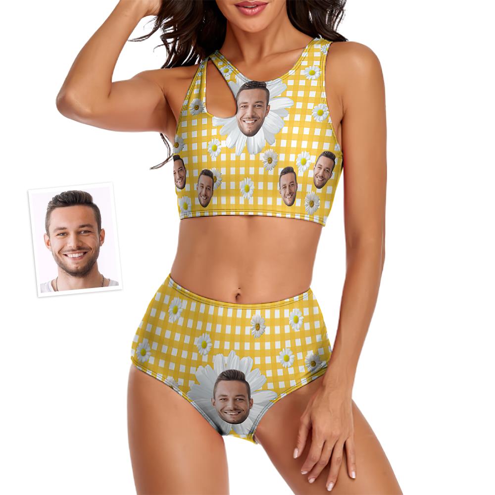 Custom Face Women's Little Daisy Series Plaid Two-piece Swimsuit-MyHawaiianShirts