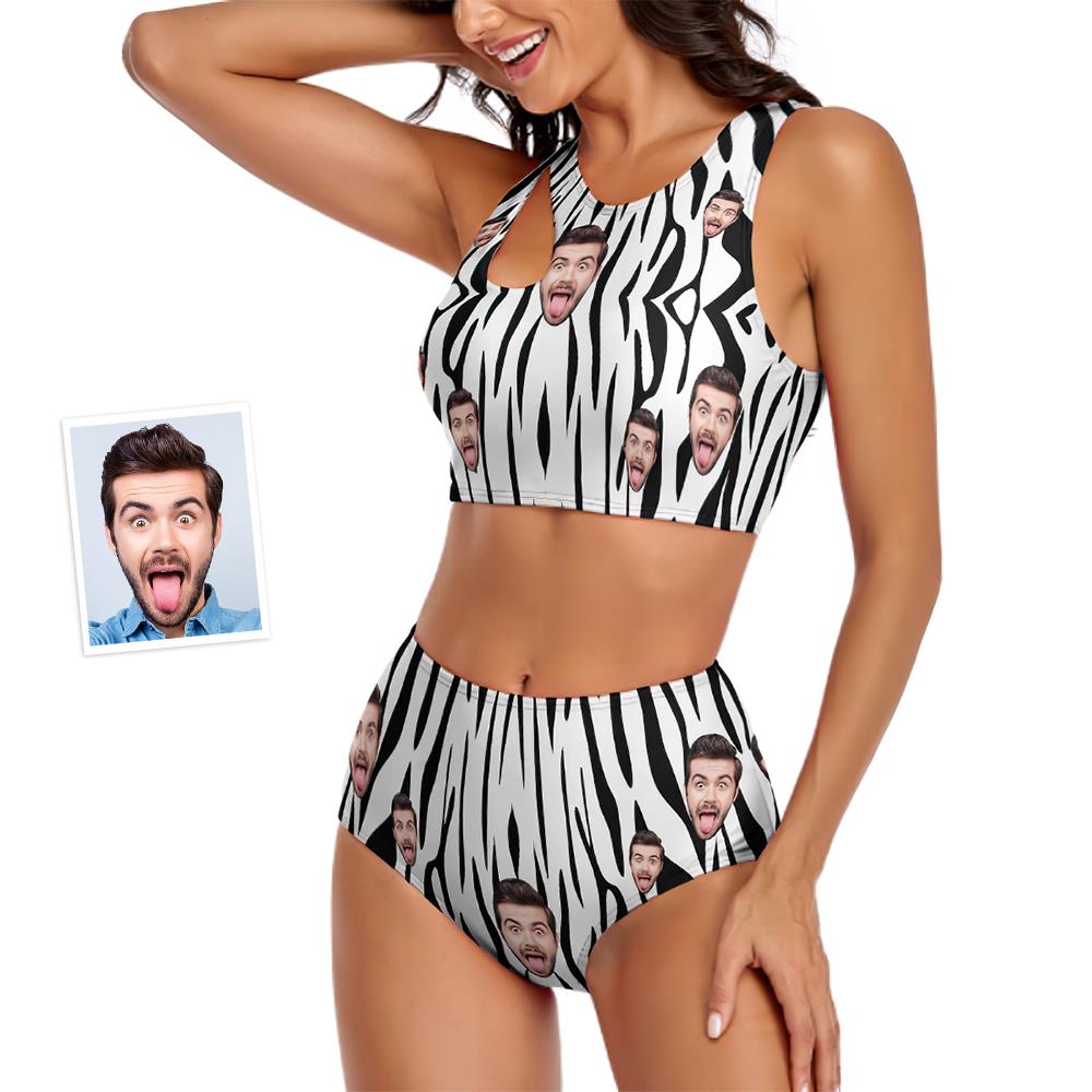 Custom Face Women's Zebra Stripes Sexy Two-piece Swimsuit-MyHawaiianShirts