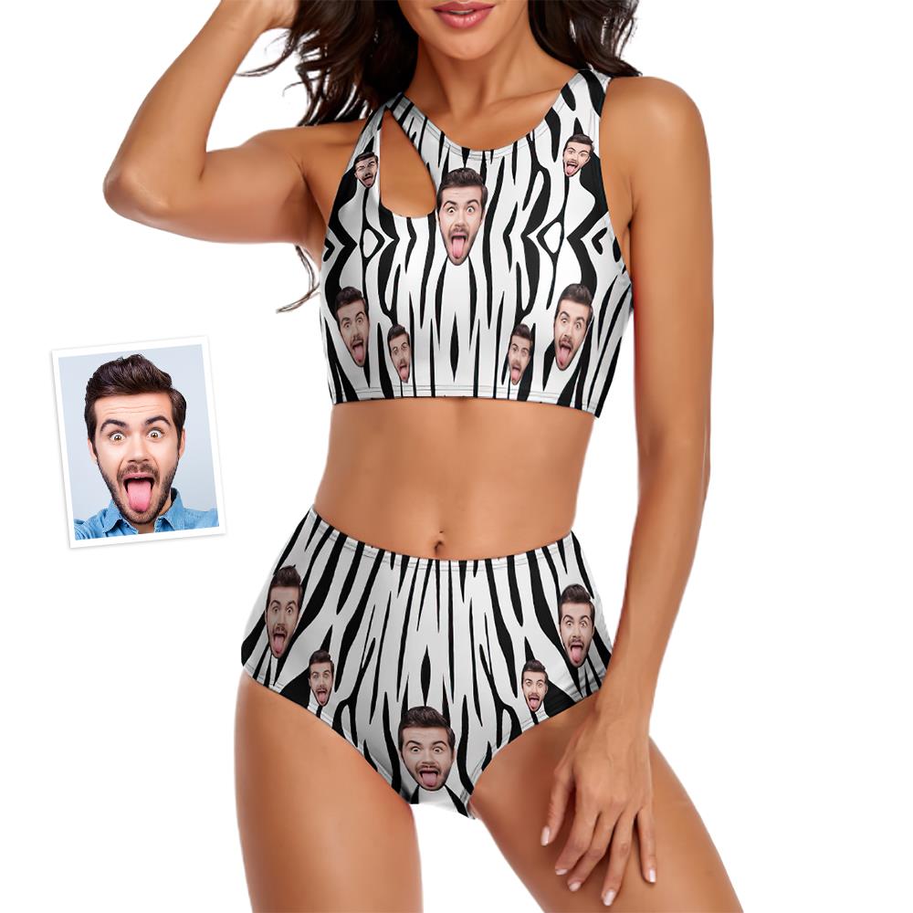 Custom Face Women's Zebra Stripes Sexy Two-piece Swimsuit-MyHawaiianShirts