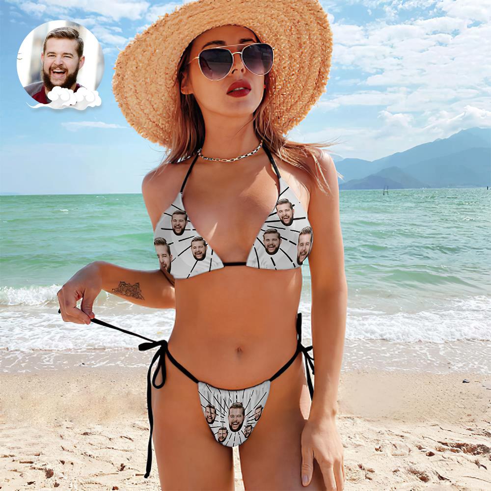 Custom Face Swimming Suit Sexy Strappy Bikini Line-MyHawaiianShirts