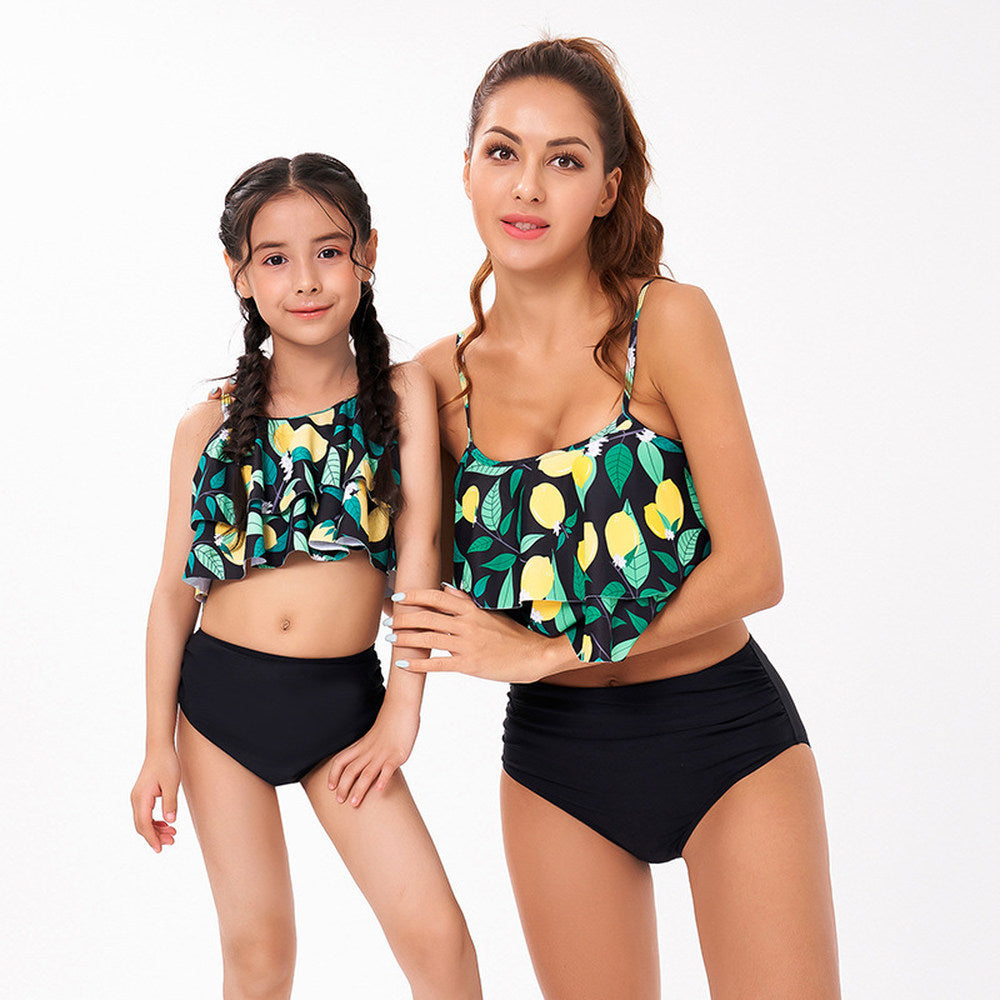 Lemon Print High Waist Bikini Ruffle Family Swimsuit-MyHawaiianShirts