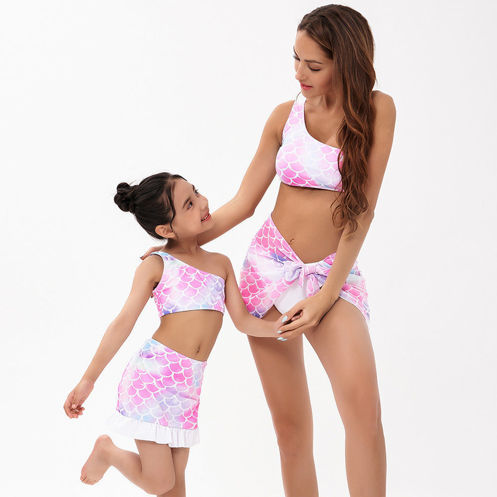 Mermaid Scale Three-Piece Split Parent-Child Swimsuit-MyHawaiianShirts