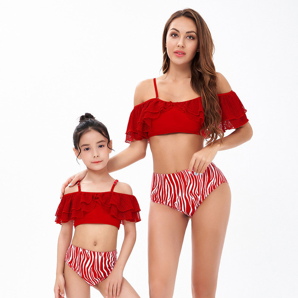 High Waist Split Bikini Lace Ruffle Parent-Child Swimsuit-MyHawaiianShirts