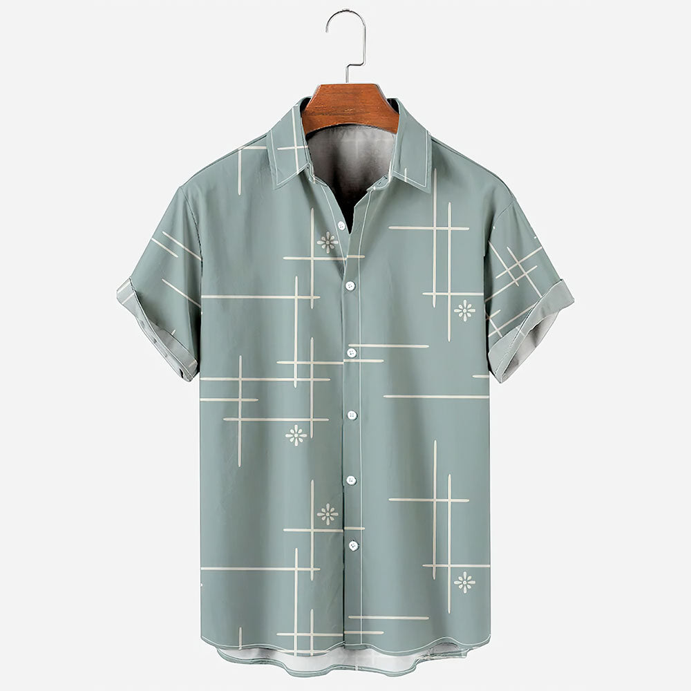 Men's Casual Line Drawing Short-Sleeved Hawaiian Shirts Vintage Hawaiian Shirt for Men-MyHawaiianShirts