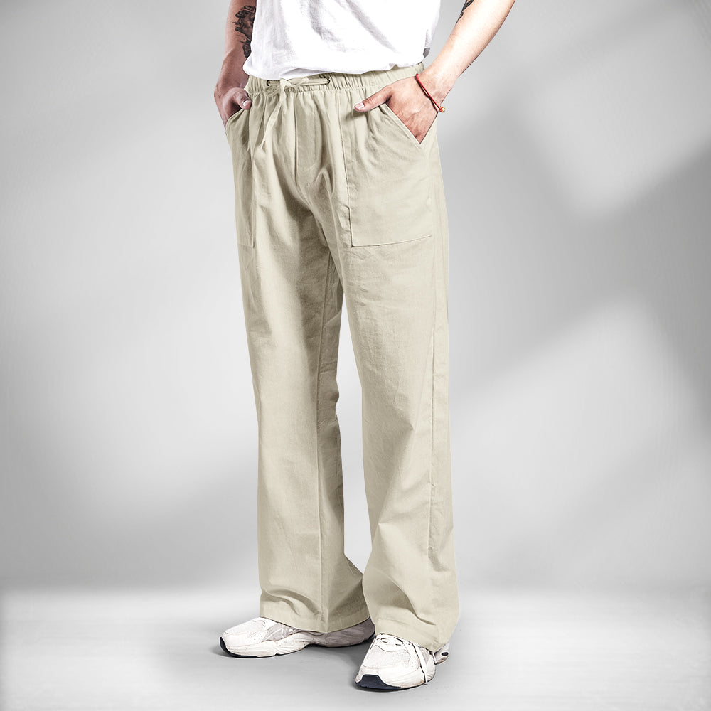 Holiday Cotton Linen Casual Trousers Drawstring Khaki Men Linen Men's Clothes