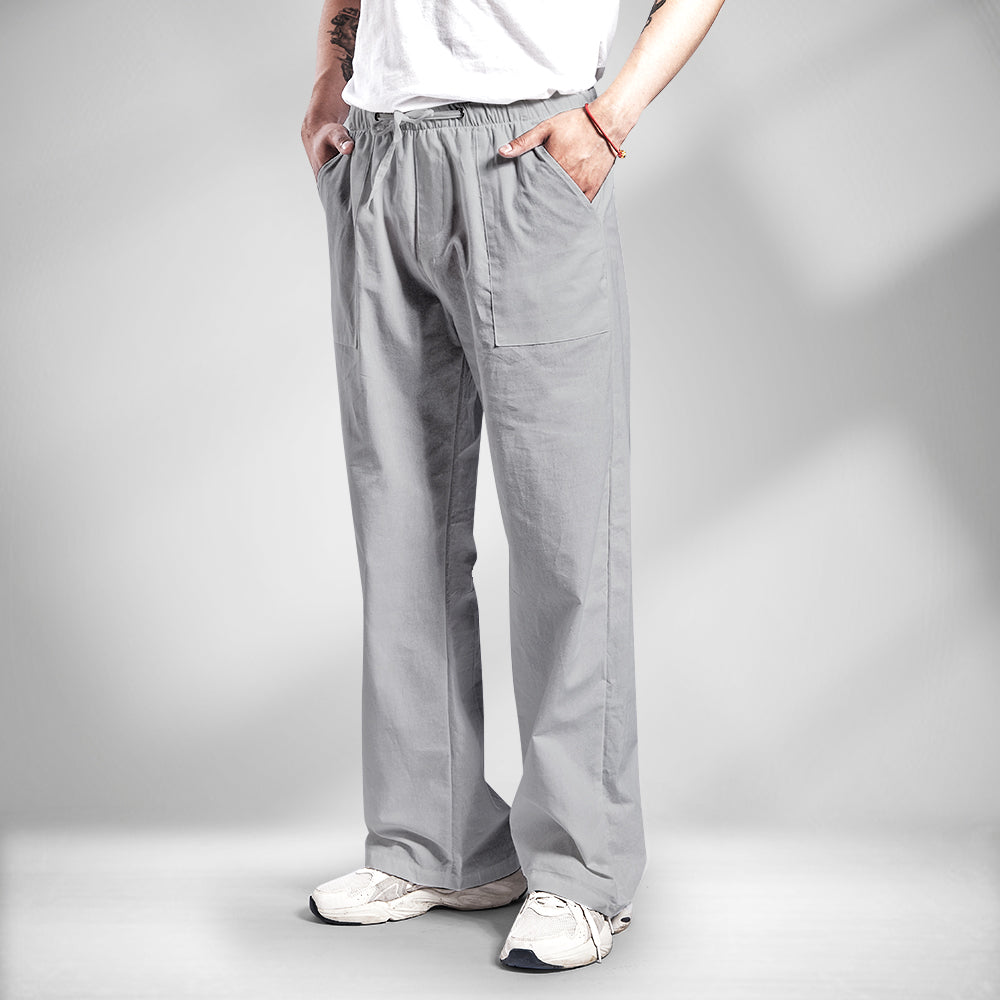 Holiday Cotton Linen Casual Trousers Drawstring Gray Men Linen Men's Clothes