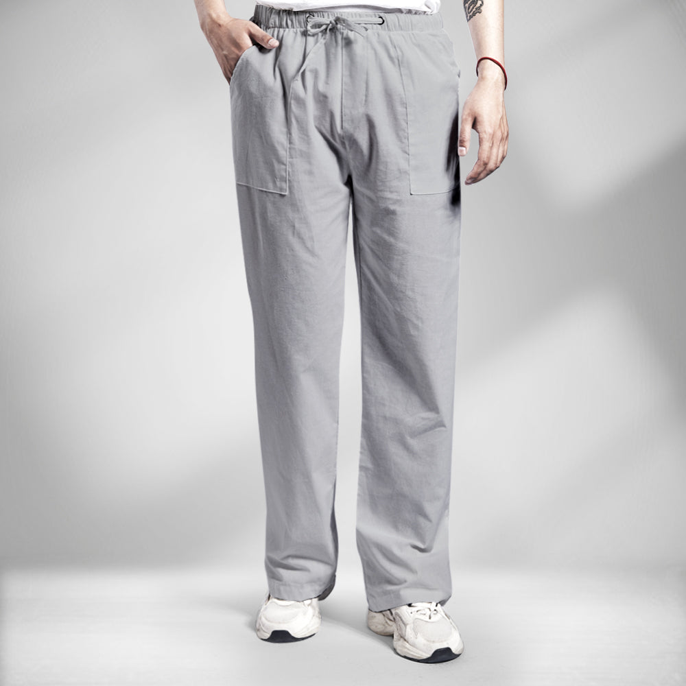 Holiday Cotton Linen Casual Trousers Drawstring Gray Men Linen Men's Clothes-MyHawaiianShirts