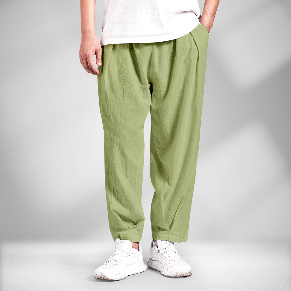 Men's Cotton Linen Harem Pants Lightweight Black Loose Beach Yoga Pants-MyHawaiianShirts