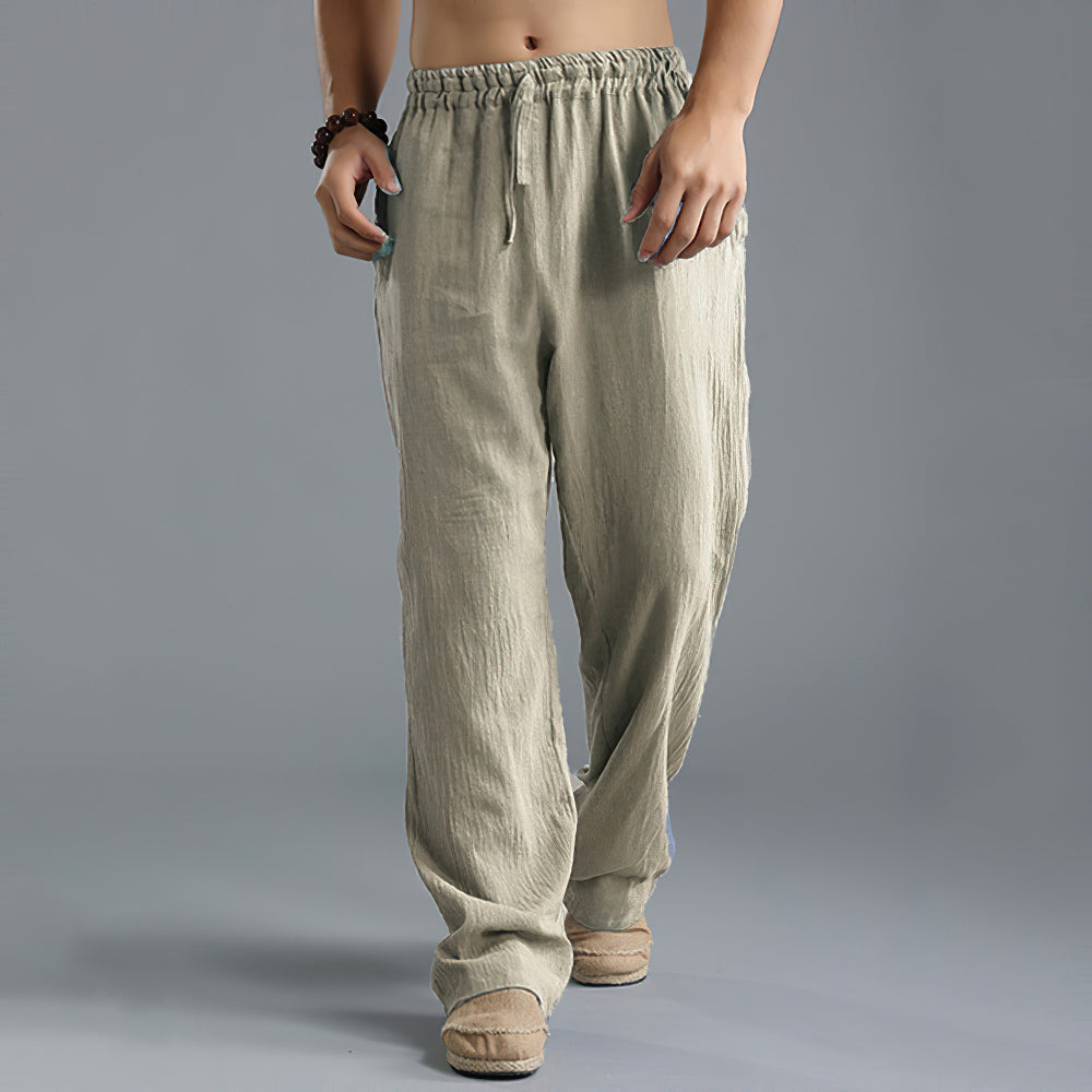 Men's Solid Color Breathable Linen Loose Casual Sports Pants-MyHawaiianShirts