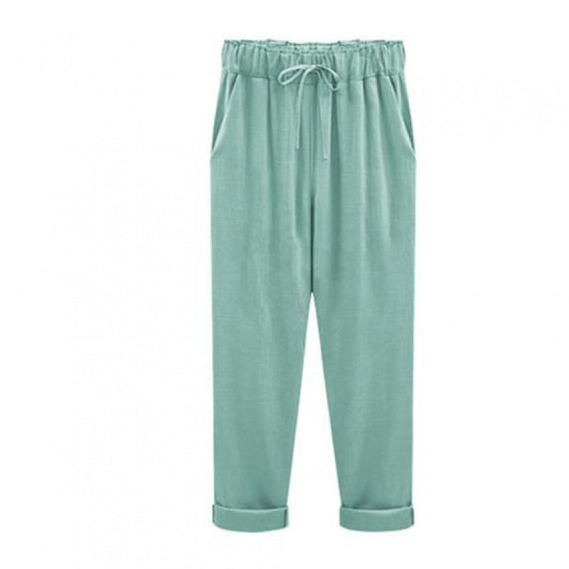 Women's Nine-point Linen Pants Casual Trousers Women's Linen Clothes Green-MyHawaiianShirts