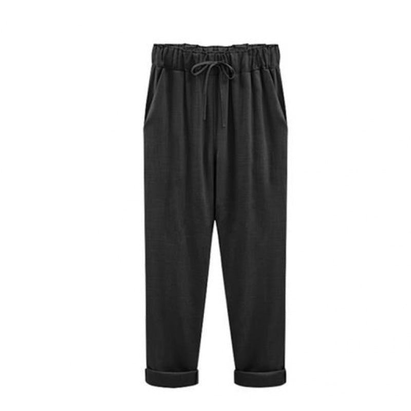 Women's Nine-point Linen Pants Casual Trousers Women's Linen Clothes Black-MyHawaiianShirts