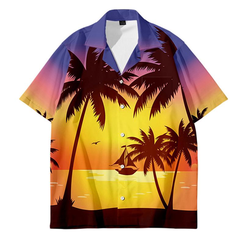 Fashion Hawaiian Shirt Palm Tree Landscape Print Dress-MyHawaiianShirts