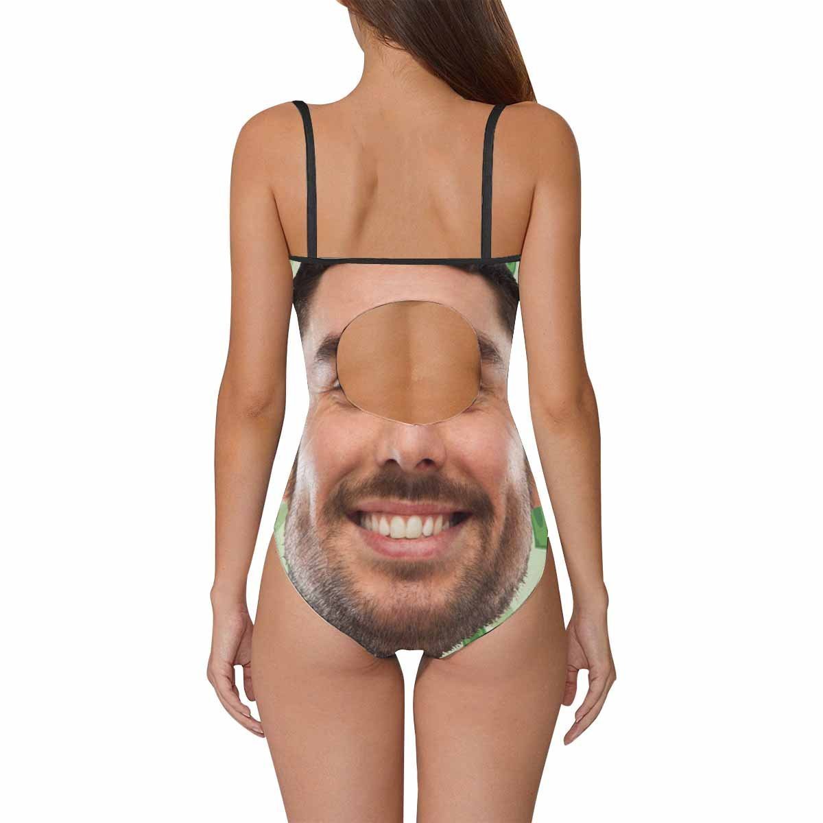 Custom Face Swimwear Women's Photo Slip One Piece Swimsuit - Green Background-MyHawaiianShirts