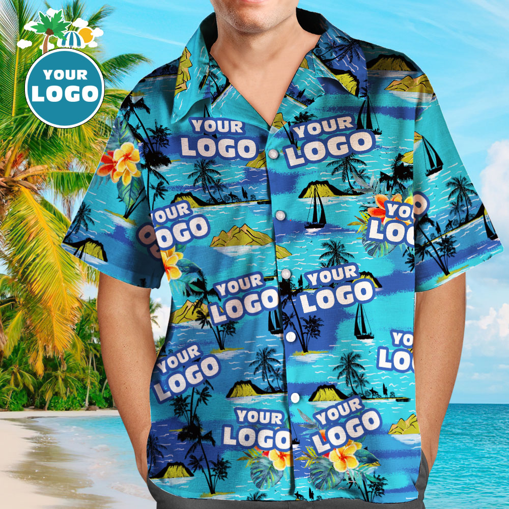 Custom Logo Hawaiian Shirts Mountains Personalized Aloha Beach Shirt For Men