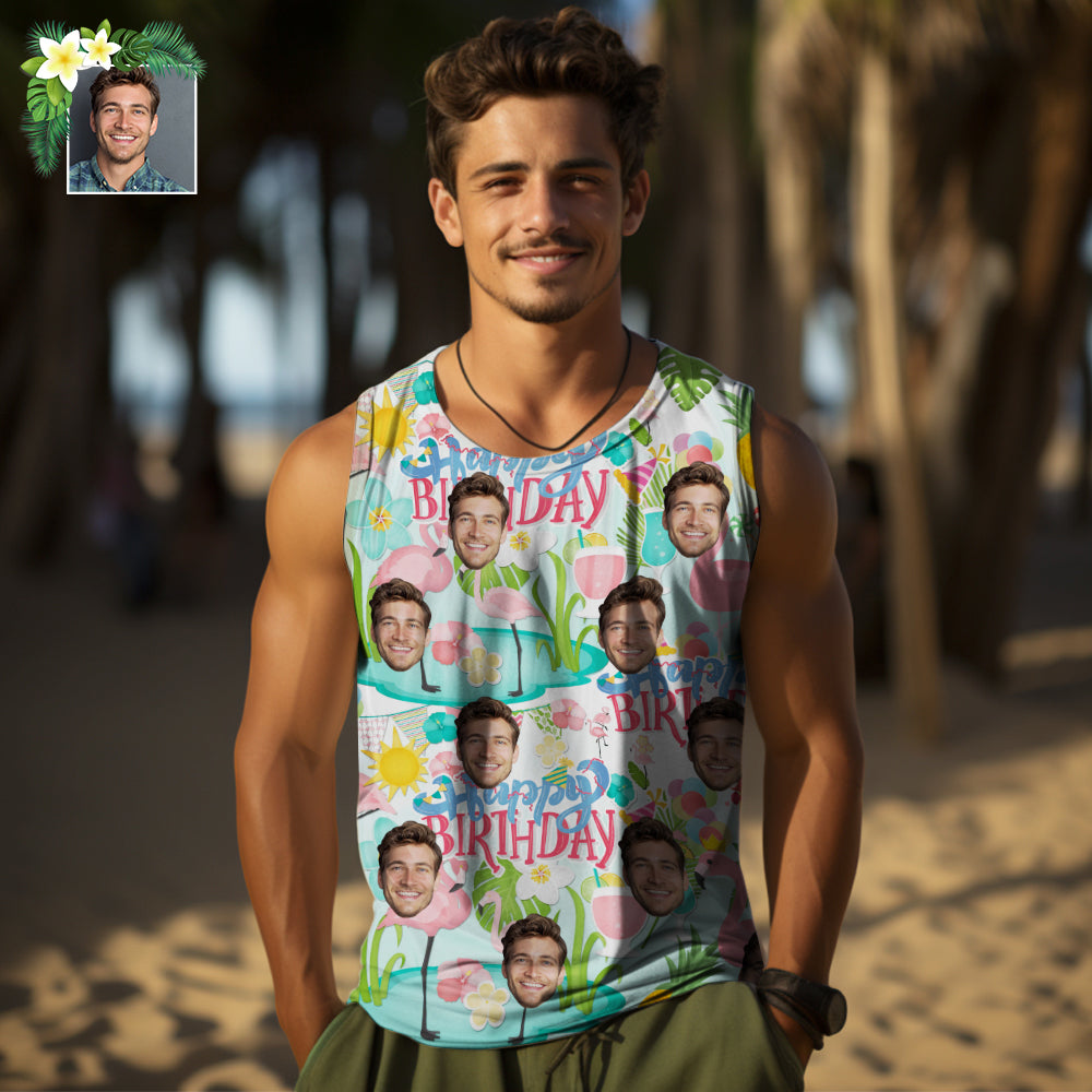 Custom Thick Face Tank Tops Men's Sleeveless Shirt Happy Birthday - MyhawaiianshirtsUK