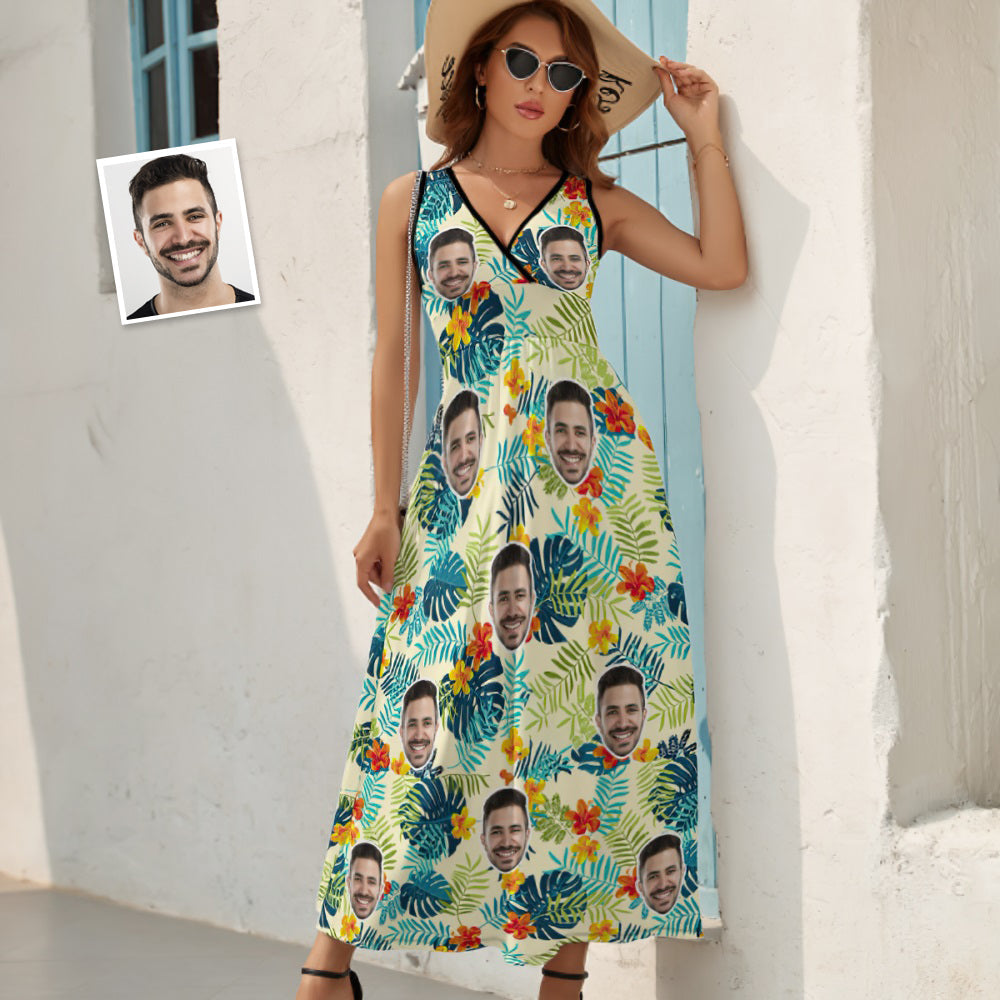 Custom Face Dress Hawaiian Floral and Leaf Design Gift for Her - MyhawaiianshirtsUK