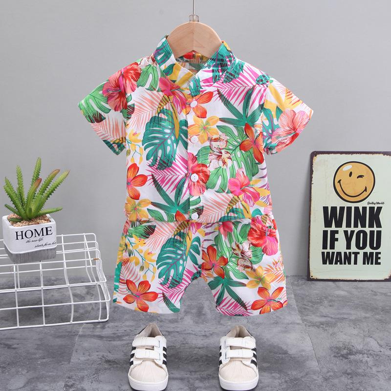 Hawaii Set Little Boy's Hawaiian Cabana Set Kids Flowers Beach Shirts Set