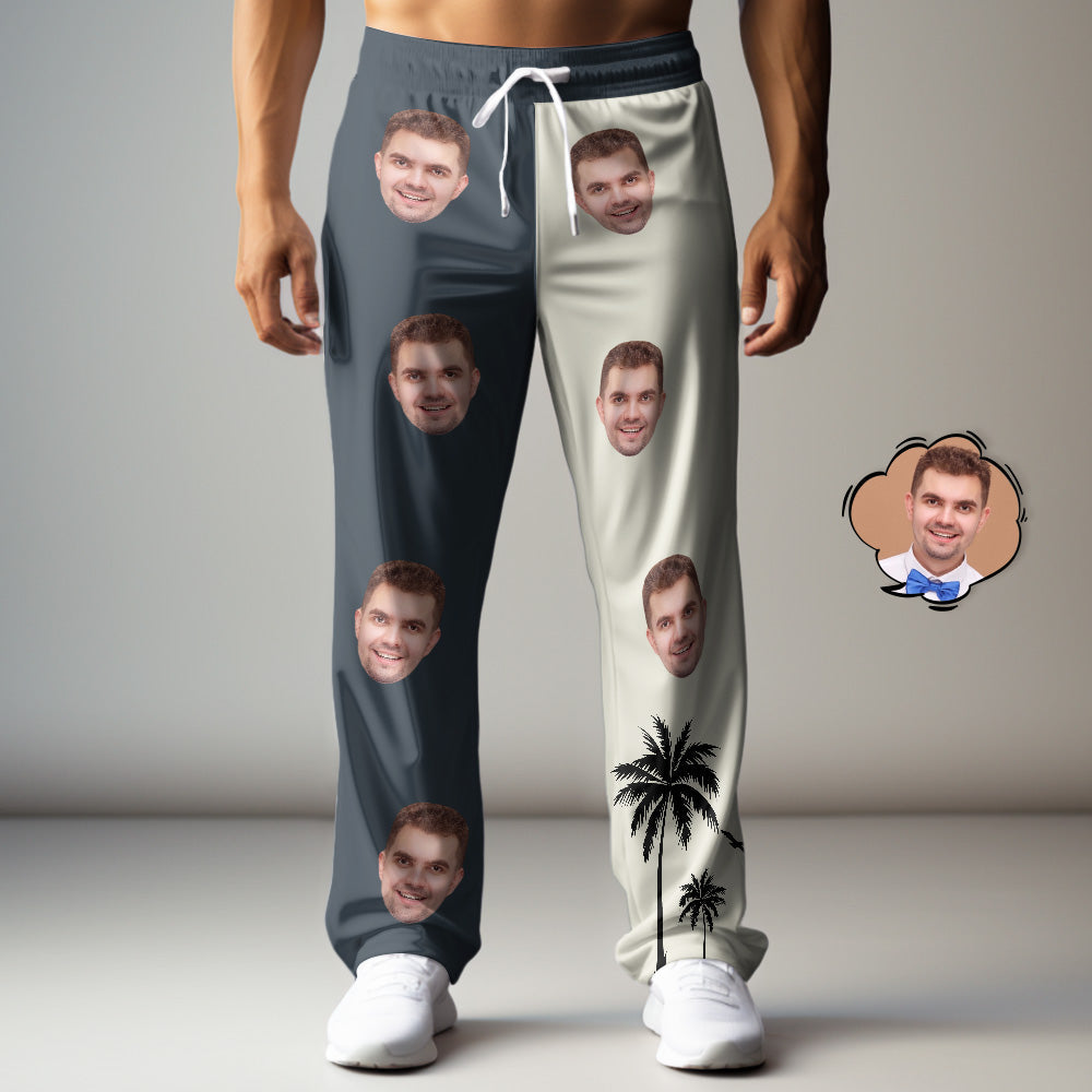 Custom Men's Face Sweatpants Coconut Tree Pattern Contrast Print Personalised Gift for Him - MyhawaiianshirtsUK