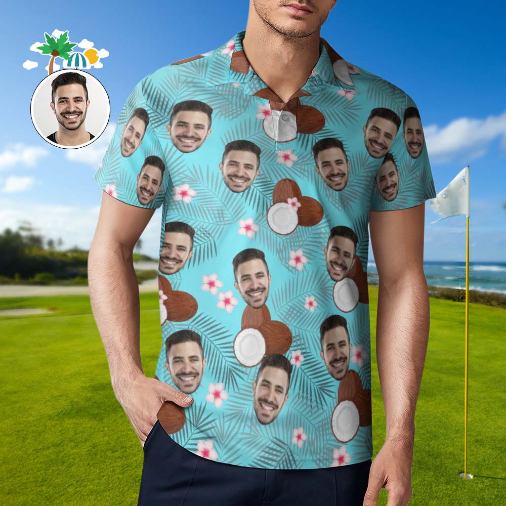 Custom Face Coconut Polo Shirt Men's Personalized Hawaiian Golf Shirts - MyhawaiianshirtsUK