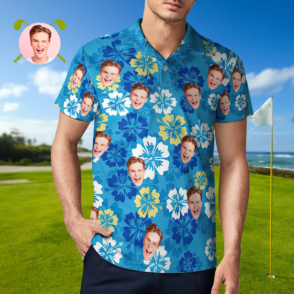 Men's Custom Face Polo Shirt Flowers Bloom Personalized Hawaiian Golf Shirts Gift for Him - MyhawaiianshirtsUK