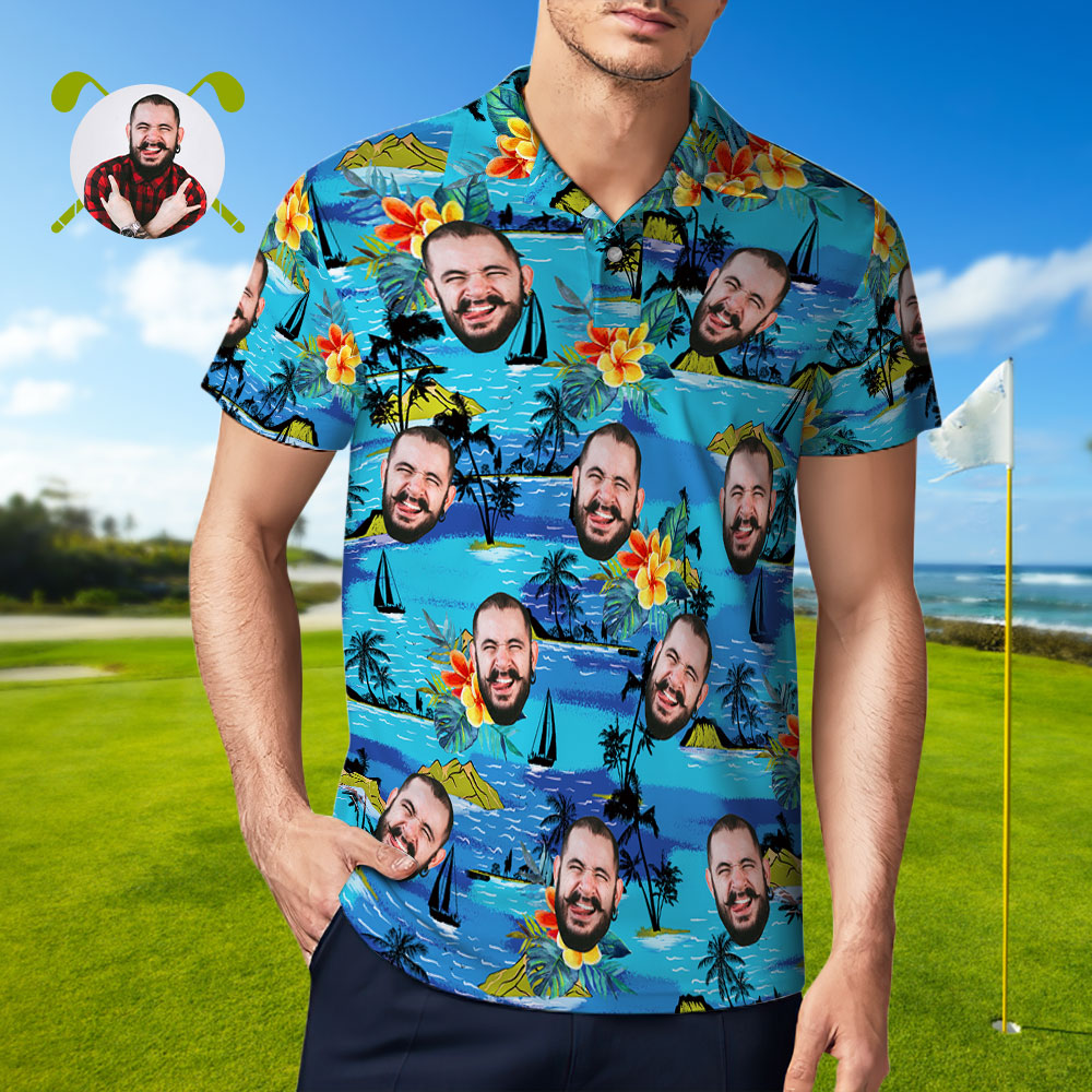 Vice City Men's Custom Face POLO Shirt Personalised Golf Shirts For Him Gang Style - MyhawaiianshirtsUK