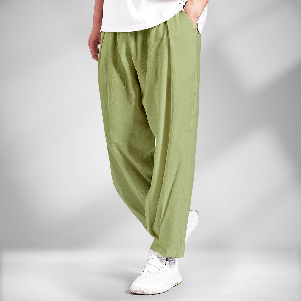 Men's Cotton Linen Harem Pants Lightweight Black Loose Beach Yoga Pants