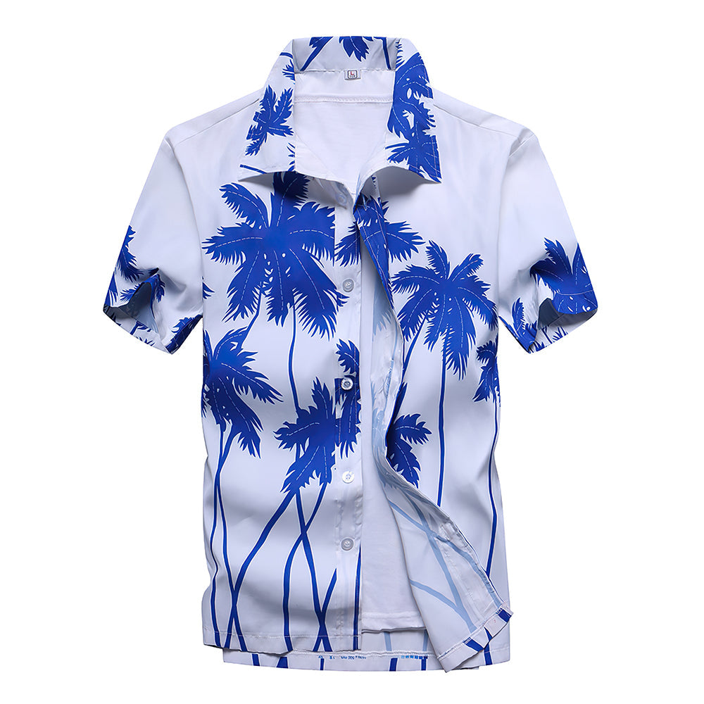 Chemises Hawaïennes Imprimé Feuilles Blanc Aloha Chemises de Plage Pour Hommes-MyHawaiianShirtsFR