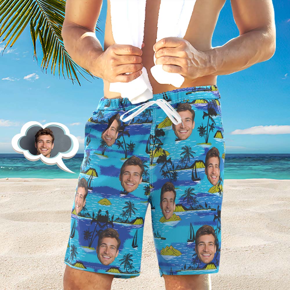 Caleçon De Plage Personnalisé Pour Homme Short Photo Imprimé Partout - Île Tropicale